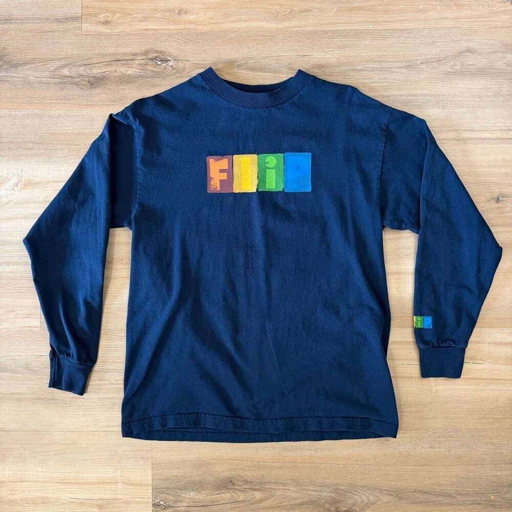 Vintage Y2K Flip Skateboards Blue Long Sleeve Shirt Size Medium Skatecore 2000s